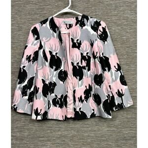 Kasper Career Jacket Blazer Black Pink White Graphic Garden Surf Mluti Size 4